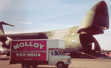 US Air Force C5 cargo plane and Bob Molloy set up equipment for  show at Manchester Airport